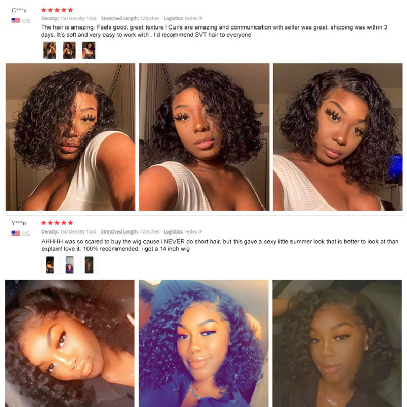 Brazilian Deep Wave Human Hair Bob Closure Wig Natural Hairline Remy Hair Short Deep Curly Bob Lace Front Wig With Baby Hair