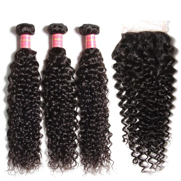 Parksonhair Jerry Curly Human Hair 3 Bundles With 4*4 Lace Closure