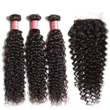 Parksonhair Jerry Curly Human Hair 3 Bundles With 4*4 Lace Closure