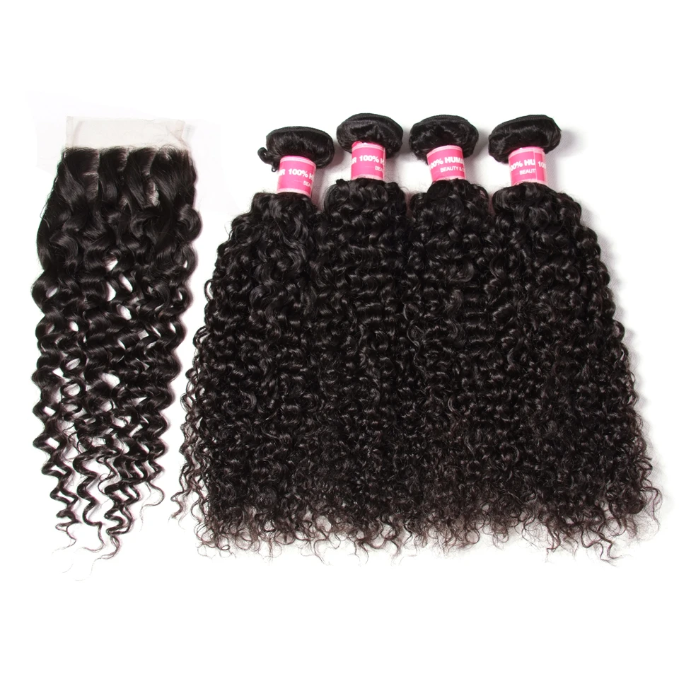 Parksonhair Jerry Curly Human Hair 4 Bundles With 4*4 Lace Closure