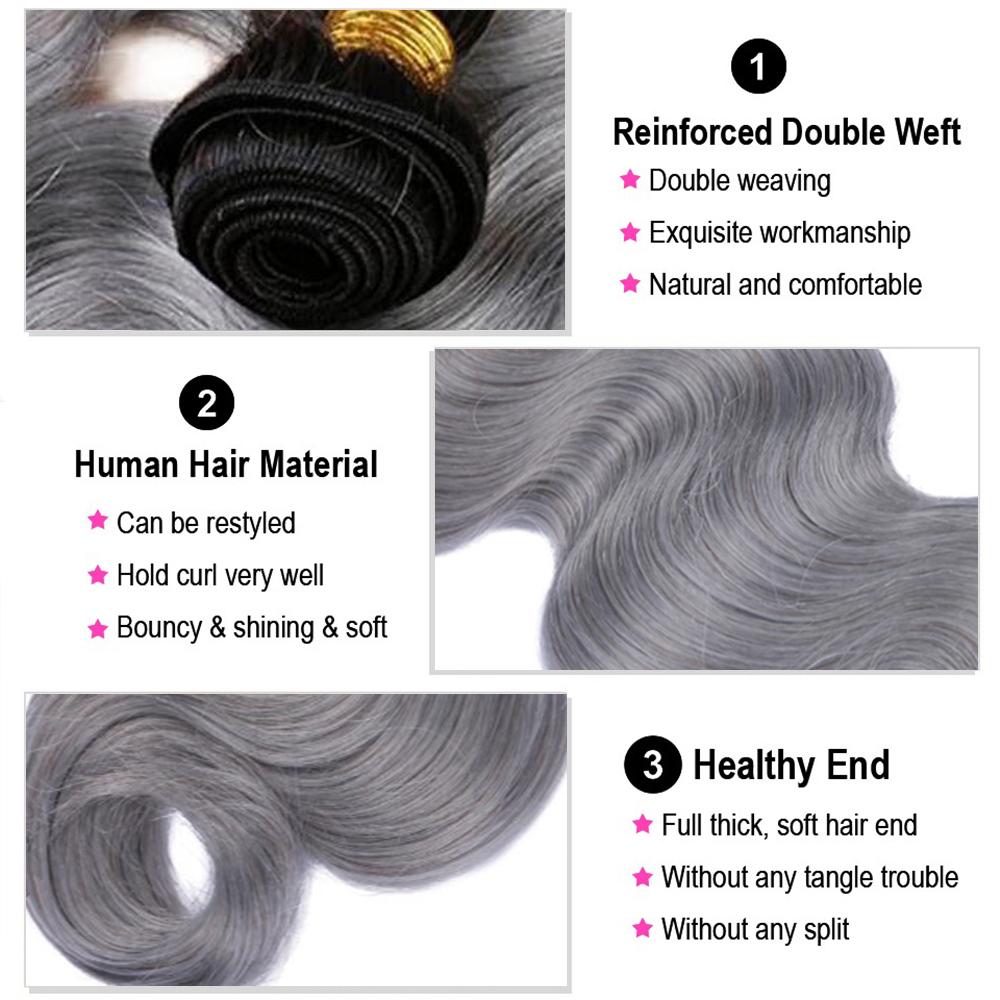 Parksonhair 1B/Grey Body Wave Human Virgin Hair Weave 1Bundles/Pack