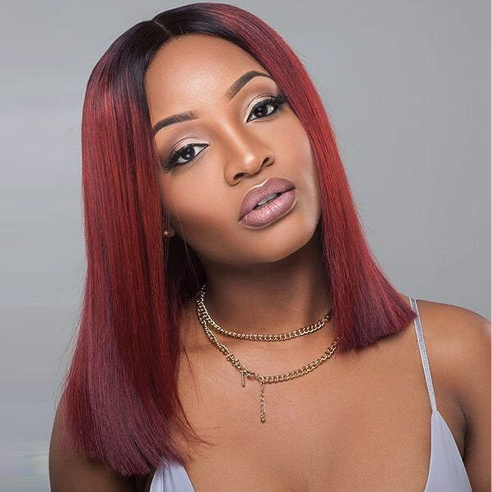 Burgundy Straight Bob Lace Front Wigs Human Hair 150% Density 13x4 Lace Frontal Wig 99J Free Part Pre Plucked with Baby Hair for Black Women Red Glueless Brazilian Virgin
