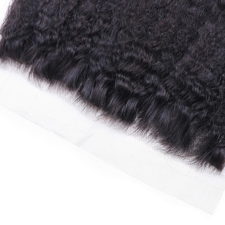 Parksonhair Kinky Straight Human Hair 3 Bundles With 13*4 Lace Frontal