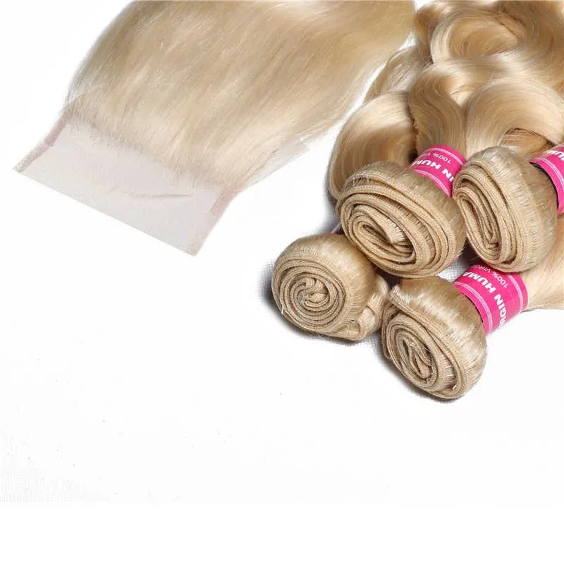 Parksonhair 613 Body Wave Human Hair 4 Bundles With 4*4 Lace Closure