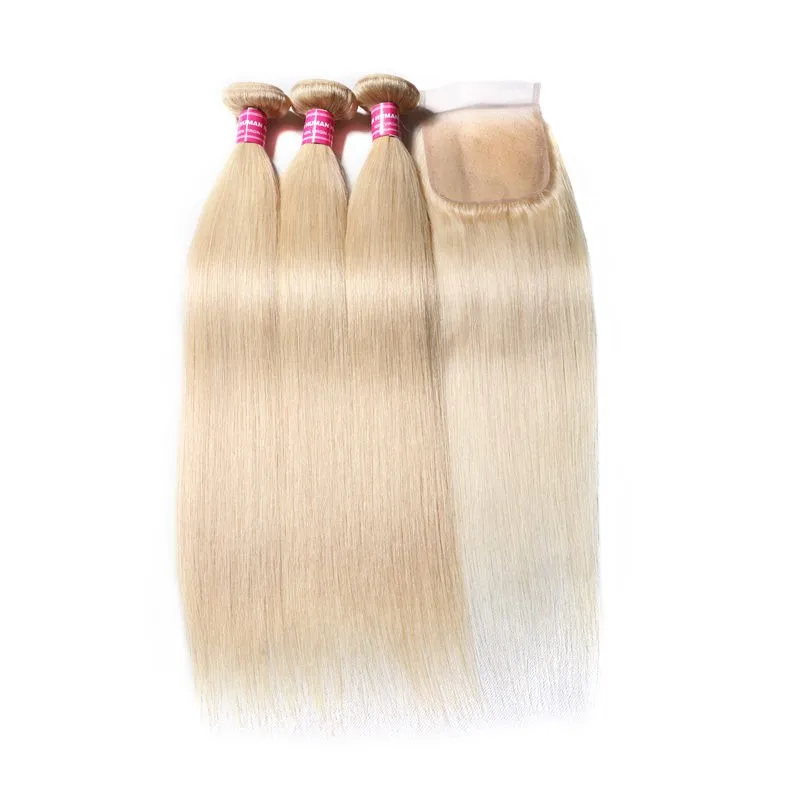 Parksonhair 613 Straight Human Hair 3 Bundles With 4*4 Lace Closure