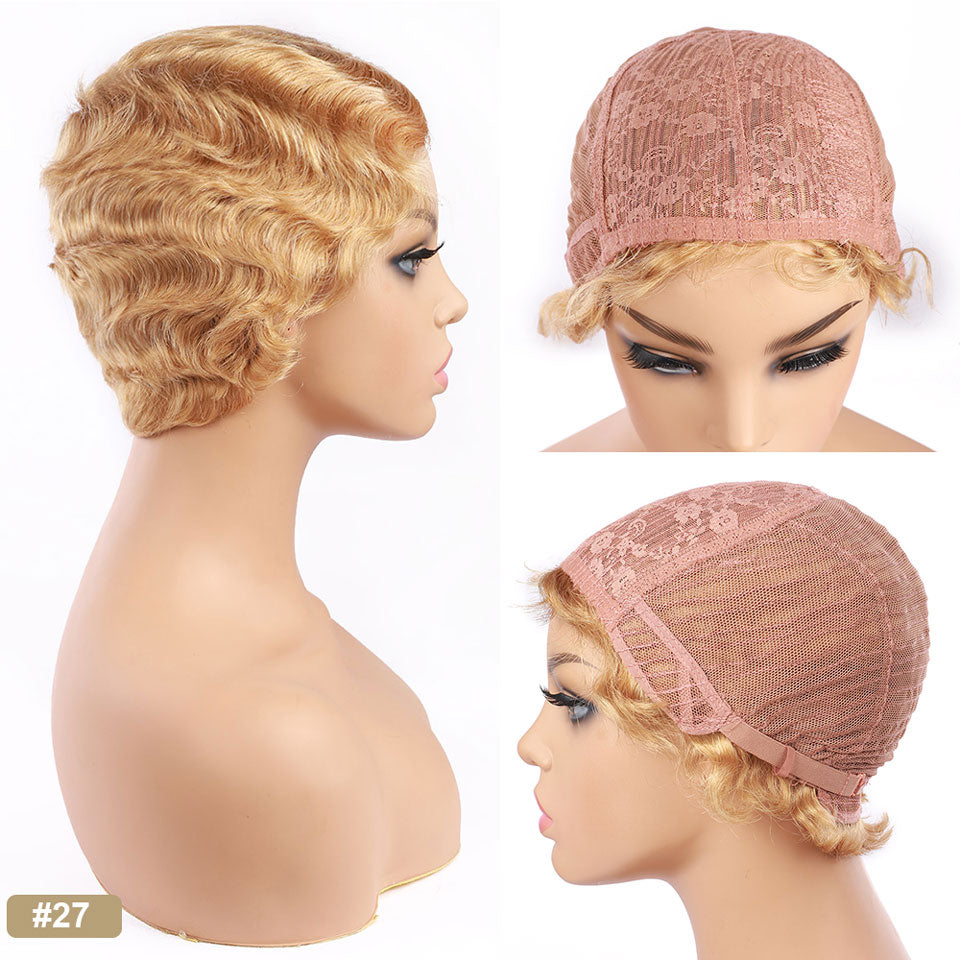 Pixie Cut Wig Finger Wave Human Hair Wig Short Curly Human Hair Wigs For Women Straight Bob Wig Machine Made Short Wig