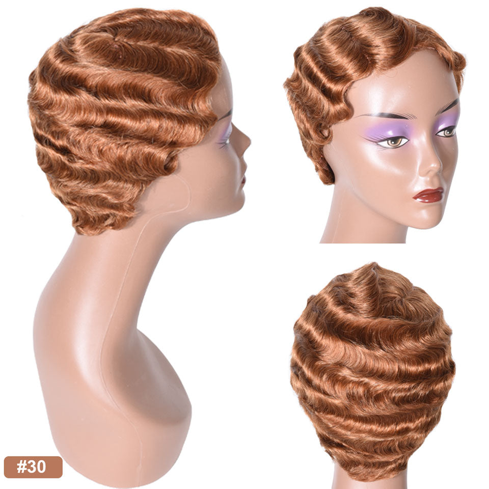 Pixie Cut Wig Finger Wave Human Hair Wig Short Curly Human Hair Wigs For Women Straight Bob Wig Machine Made Short Wig
