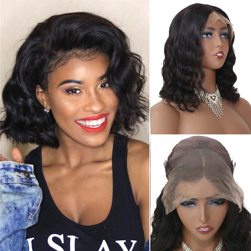 Body Wave Short Bob Lace Front Human Hair Wigs Remy Peruvian Hair 150% Density 13X4 Lace Front Wigs For Black Women