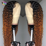 Ombre Curly Lace Part Human Hair Wigs for Women T Part Lace wig 1B30 brown color 13x1 lace wig Brazilian Remy hair Pre Plucked