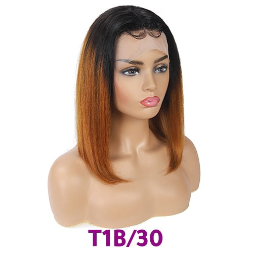 Ombre Lace Front Human Hair Wigs For Black Women 13x4 Straight Short Bob Wigs Blonde Burgundy 99J Brazilian Wig Soft Feel Hair