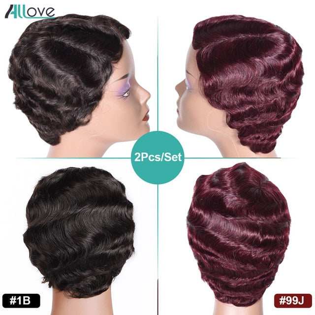 Pixie Cut Wig Finger Wave Human Hair Wig Short Curly Human Hair Wigs For Women Straight Bob Wig Machine Made Short Wig