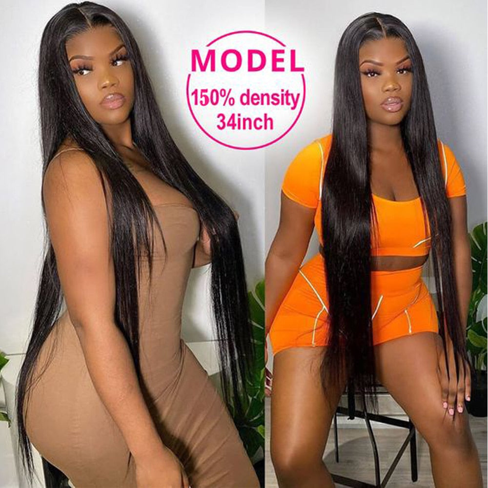 Long Straight Lace Front Wig  40 Inches Lace Front Human Hair Wigs Pre Plucked and Baby Hair Remy Brazilian Wig