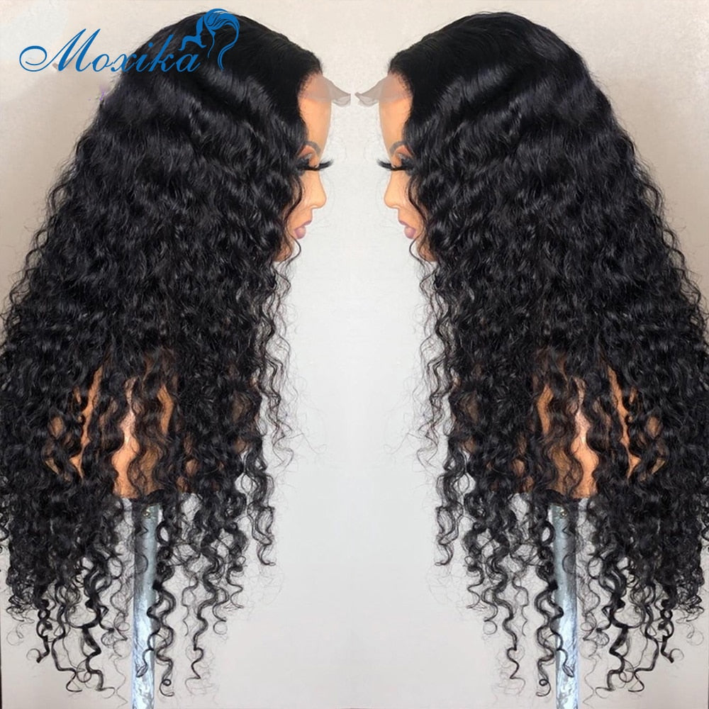 Deep Wave Closure Wig Human Hair Lace Frontal Wigs 180 Lace Front Wig Pre Plucked Bleached Knots Wigs Remy 4x4 Frontal Lace Wig