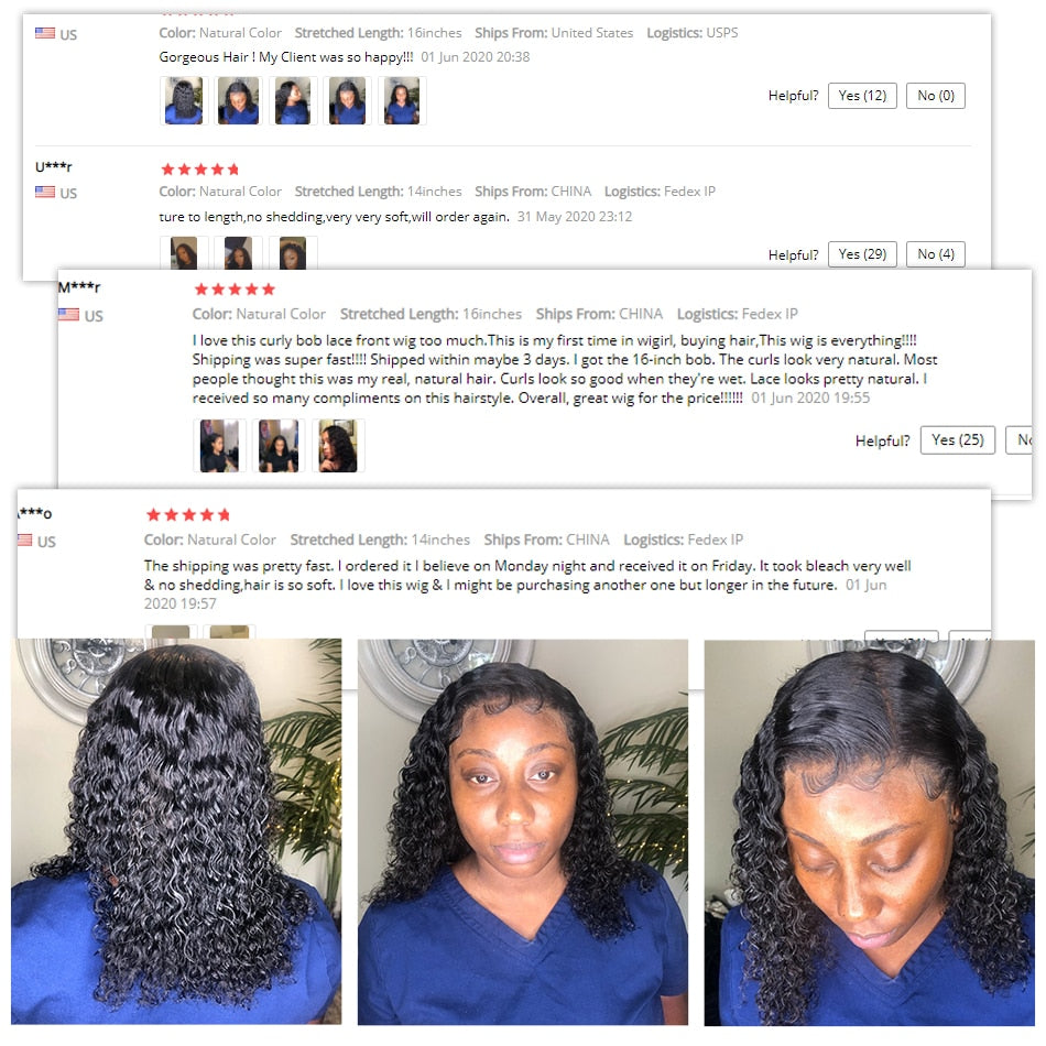 Brazilian 13x4 Lace Front Human Hair Wigs Pre Plucked With Baby Hair Deep Wave 150% Short  Water Curly Bob Wigs For Women