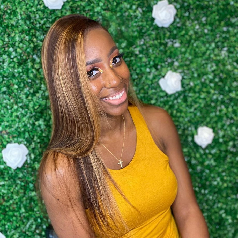 Highlight Wig Human Hair 613  Lace Front Ombre Blonde Brown Wigs Short Bob Straight Brazilian 30 inch Lace Part Wigs