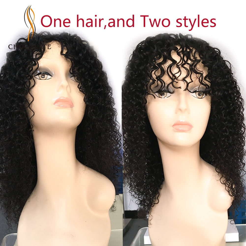 Afro Kinky Curly Short Bob Wigs Human Hair with Bangs