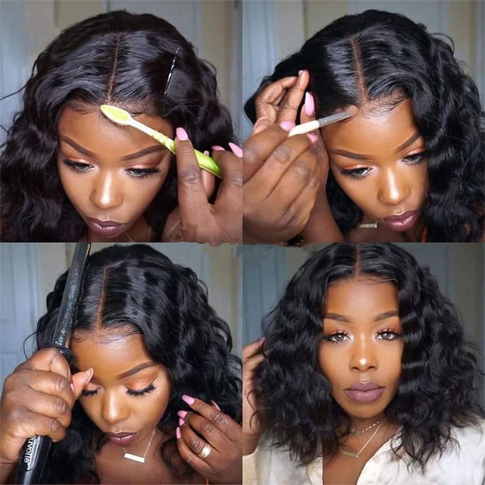 Body Wave Short Bob Lace Front Human Hair Wigs Remy Peruvian Hair 150% Density 13X4 Lace Front Wigs For Black Women
