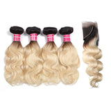 Parksonhair 1B/613 Body Wave Human Hair 4 Bundles with 13*4 Lace Frontal