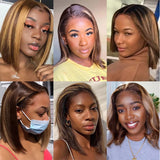 Highlight Bob Lace Front Wigs Human Hair 4/27 Straight Bob Honey Blonde Brown Wig 150% Density 13x4 Lace Frontal Wig Free Part for Women with Baby Hair