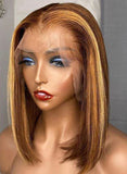 Highlight Bob Lace Front Wigs Human Hair 4/27 Straight Bob Honey Blonde Brown Wig 150% Density 13x4 Lace Frontal Wig Free Part for Women with Baby Hair