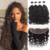 Parksonhair Natural Wave Human Hair 4 Bundles With 13*4 Lace Frontal