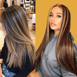 Highlight Bob Lace Front Wigs Human Hair 4/27 Straight Bob Honey Blonde Brown Wig 150% Density 13x4 Lace Frontal Wig Free Part for Women with Baby Hair