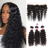 Parksonhair Deep Wave Human Hair 3 Bundles With 13*4 Lace Frontal