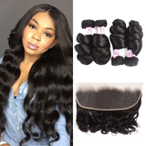 Parksonhair Loose Wave Human Hair 4 Bundles With 13*4 Lace Frontal