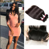 Parksonhair Straight Human Hair 3 Bundles With 13*4 Lace Frontal