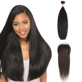 Parksonhair Straight Human Hair 3 Bundles With 4*4 Lace Closure