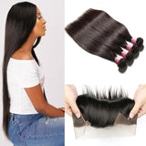 Parksonhair Straight Human Hair 4 Bundles With 13*4 Lace Frontal