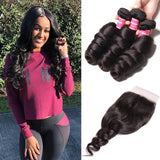 Parksonhair Loose Wave Human Hair 3 Bundles With 4*4 Lace Closure