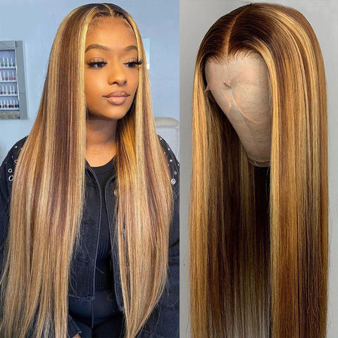 Parksonhair Highlight HD 5x5 Closure Wig Straight Human Hair Lace Closure Wig 4/27