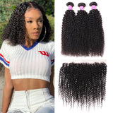 Parksonhair Kinky Curly Human Hair 3 Bundles With 13*4 Lace Frontal