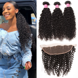 Parksonhair Deep Curly Human Hair 3 Bundles With 13*4 Lace Frontal