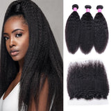 Parksonhair Kinky Straight Human Hair 3 Bundles With 13*4 Lace Frontal