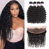 Parksonhair Deep Wave Human Hair 4 Bundles With 13*4 Lace Frontal