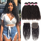 Parksonhair Deep Curly Human Hair 4 Bundles With 4*4 Lace Closure