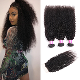 Parksonhair Kinky Curly Human Hair 3 Bundles With 4*4 Lace Closure