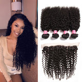 Parksonhair Deep Curly Human Hair 4 Bundles With 13*4 Lace Frontal