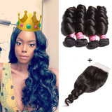 Parksonhair Loose Wave Human Hair 4 Bundles With 4*4 Lace Closure