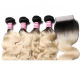 Parksonhair 1B/613 Body Wave Human Hair 4 Bundles With 4*4 Lace Closure