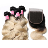 Parksonhair 1B/613 Body Wave Human Hair 4 Bundles With 4*4 Lace Closure