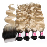 Parksonhair 1B/613 Body Wave Human Hair 4 Bundles With 4*4 Lace Closure