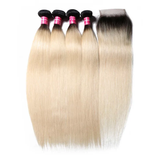 Parksonhair 1B/613 Straight Human Hair 4 Bundles With 4*4 Lace Closure