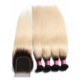 Parksonhair 1B/613 Straight Human Hair 4 Bundles With 4*4 Lace Closure