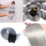 Parksonhair 1B/Grey Straight Human Virgin Hair Weave 3 Bundles/Pack