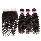 Parksonhair Deep Wave Human Hair 3 Bundles With 13*4 Lace Frontal