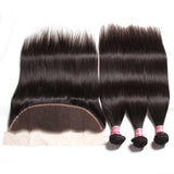 Parksonhair Straight Human Hair 3 Bundles With 13*4 Lace Frontal