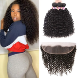 Parksonhair Jerry Curly Human Hair 3 Bundles With 13*4 Lace Frontal